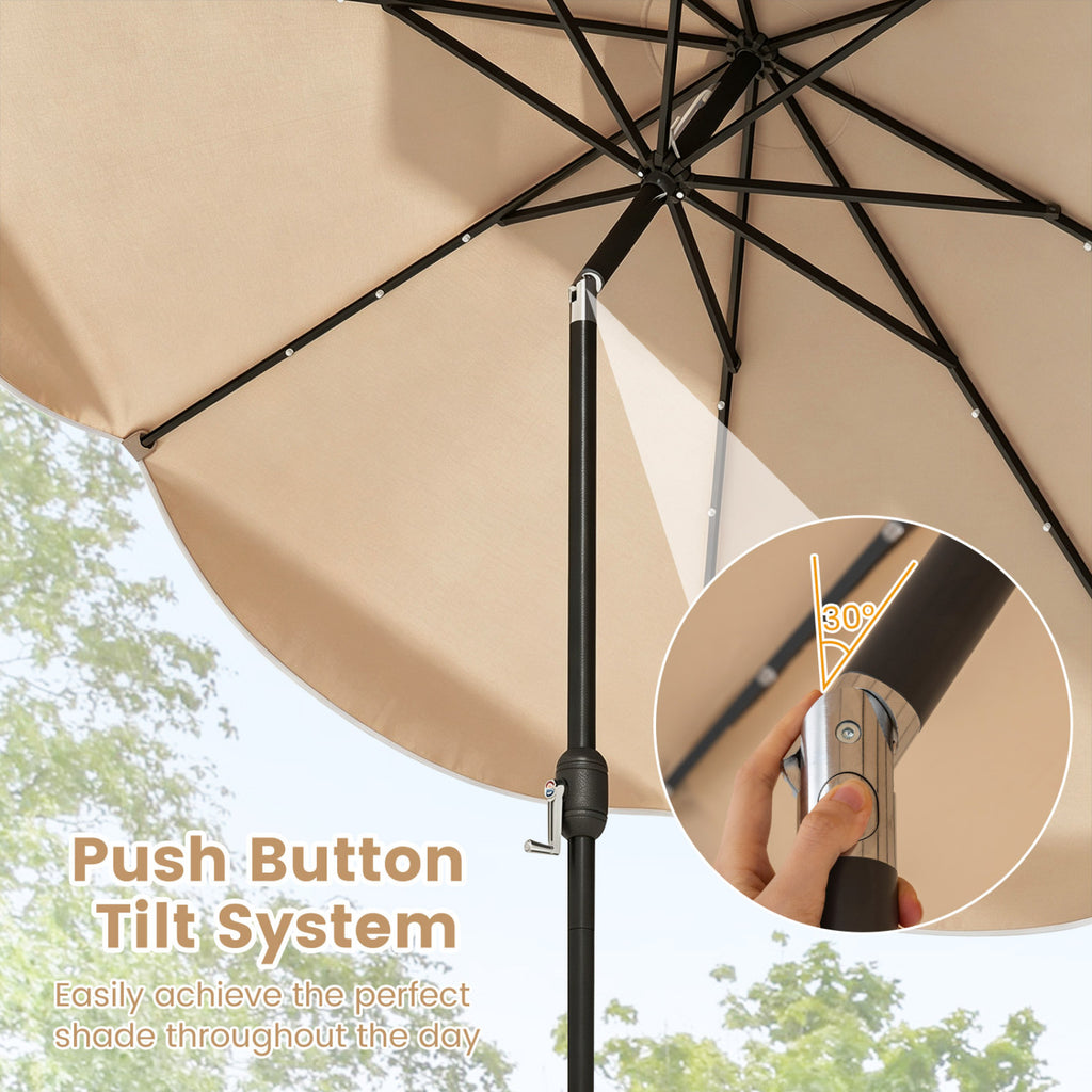 10 Feet Scalloped Solar Patio Umbrella with 24 LED Lights and Tilt