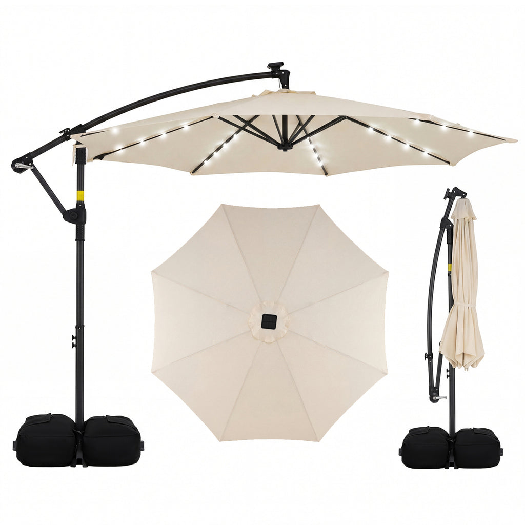10 FT Solar LED Offset Cantilever Patio Umbrella - Turquoise