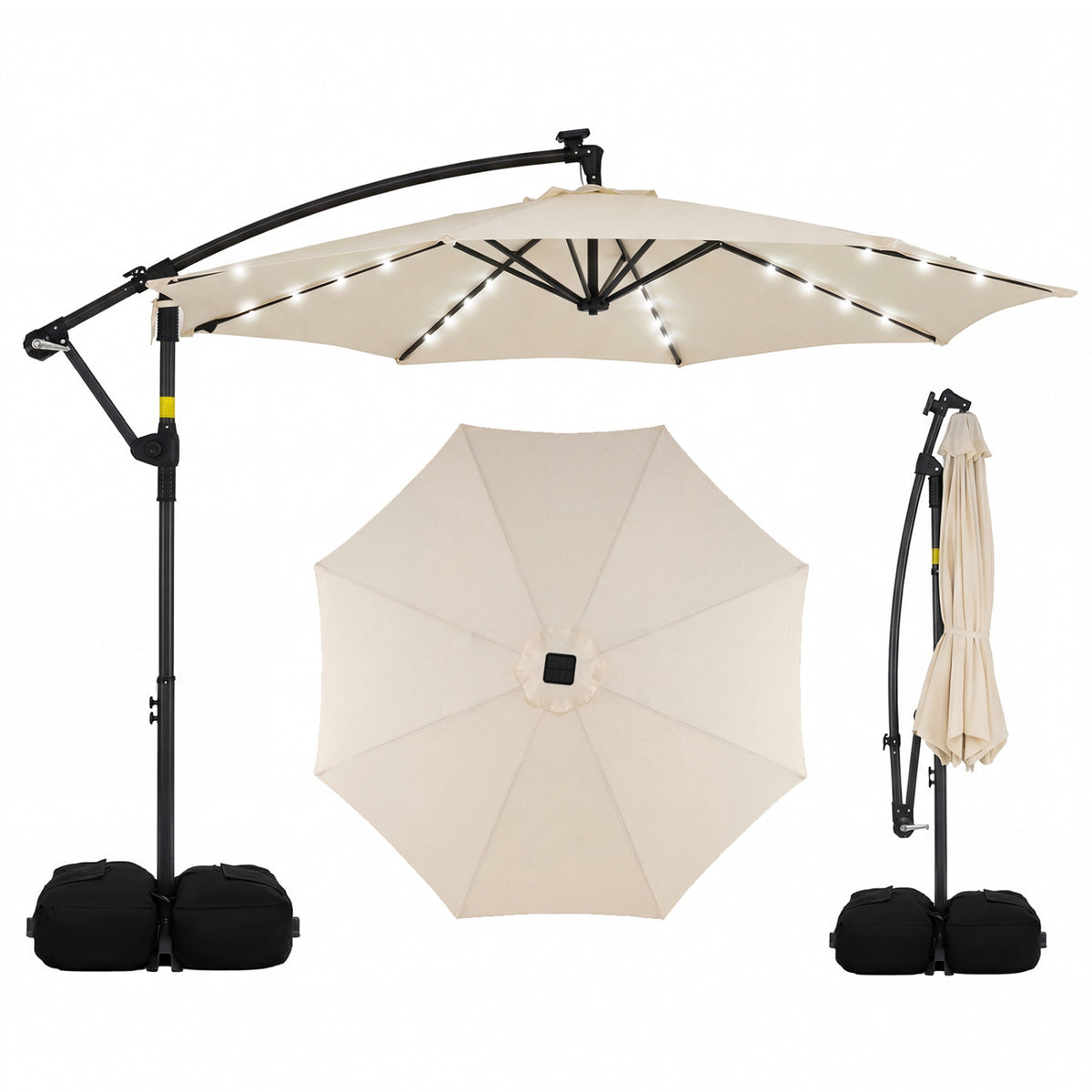 10 FT Solar LED Offset Cantilever Patio Umbrella - Turquoise