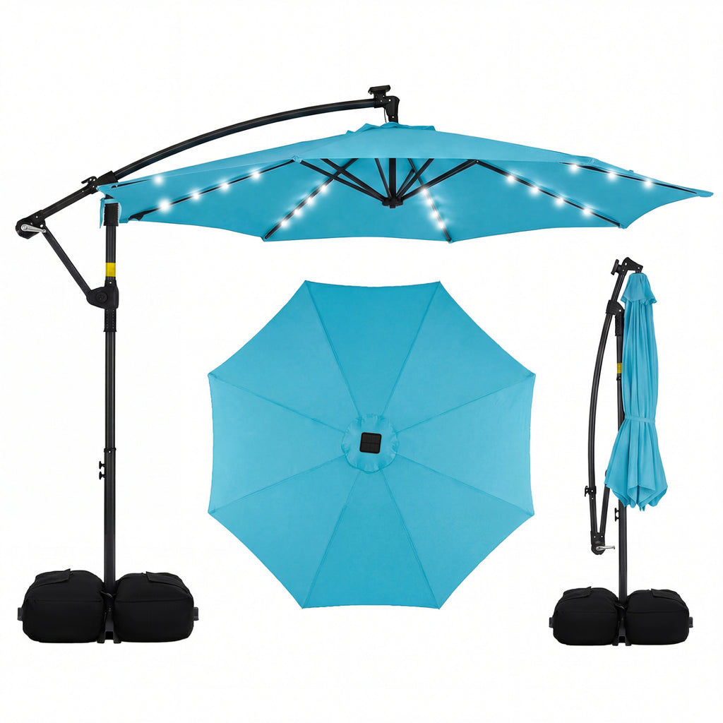 10 FT Solar LED Offset Cantilever Patio Umbrella - Turquoise