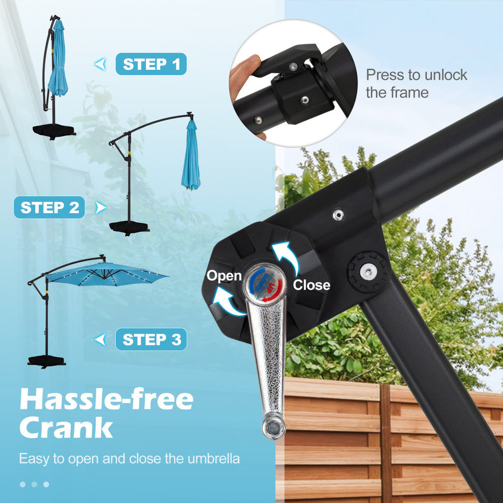 10 FT Solar LED Offset Cantilever Patio Umbrella - Turquoise