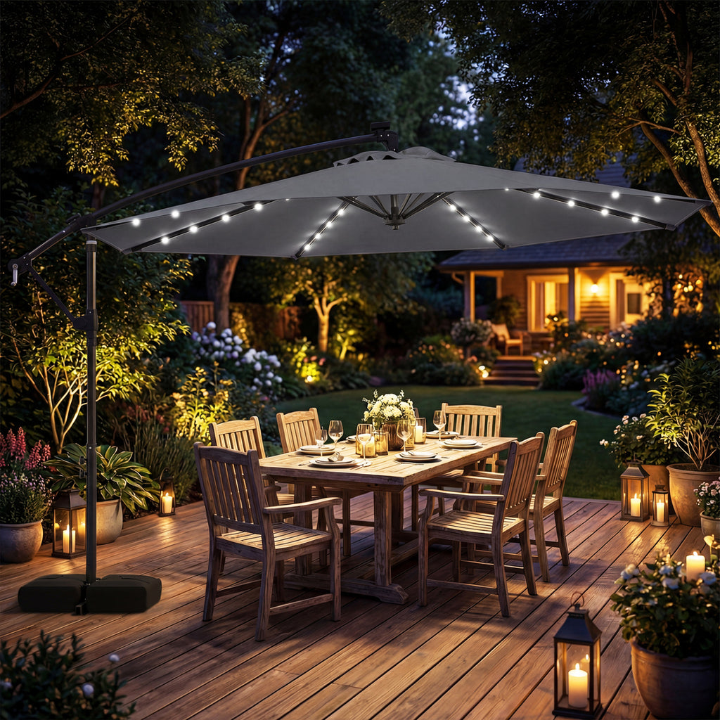 10 FT Solar LED Offset Cantilever Patio Umbrella - Turquoise