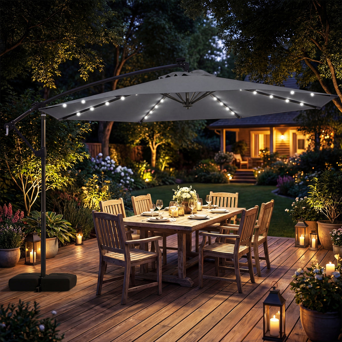 10 FT Solar LED Offset Cantilever Patio Umbrella - Turquoise