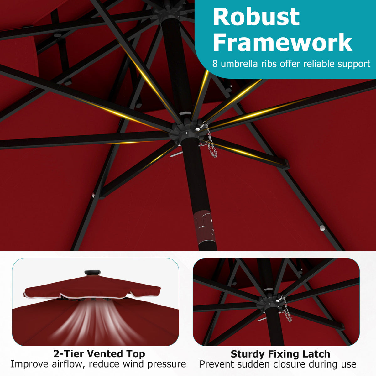 10 FT Solar LED Patio Umbrella for Deck and Pool