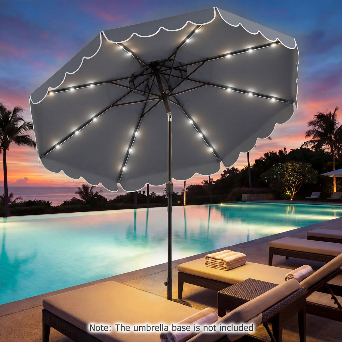 10 FT Solar LED Patio Umbrella for Deck and Pool