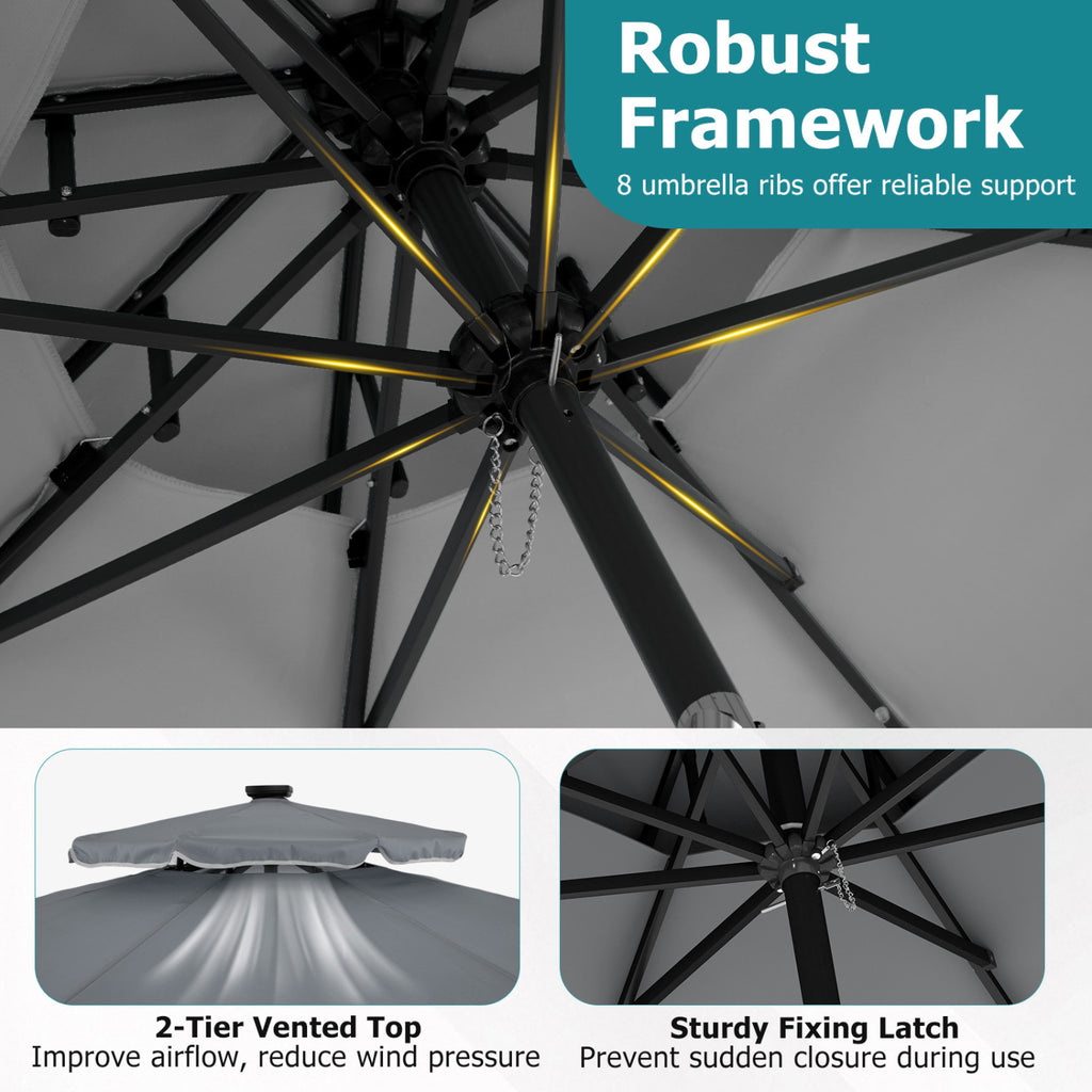 10 FT Solar LED Patio Umbrella for Deck and Pool