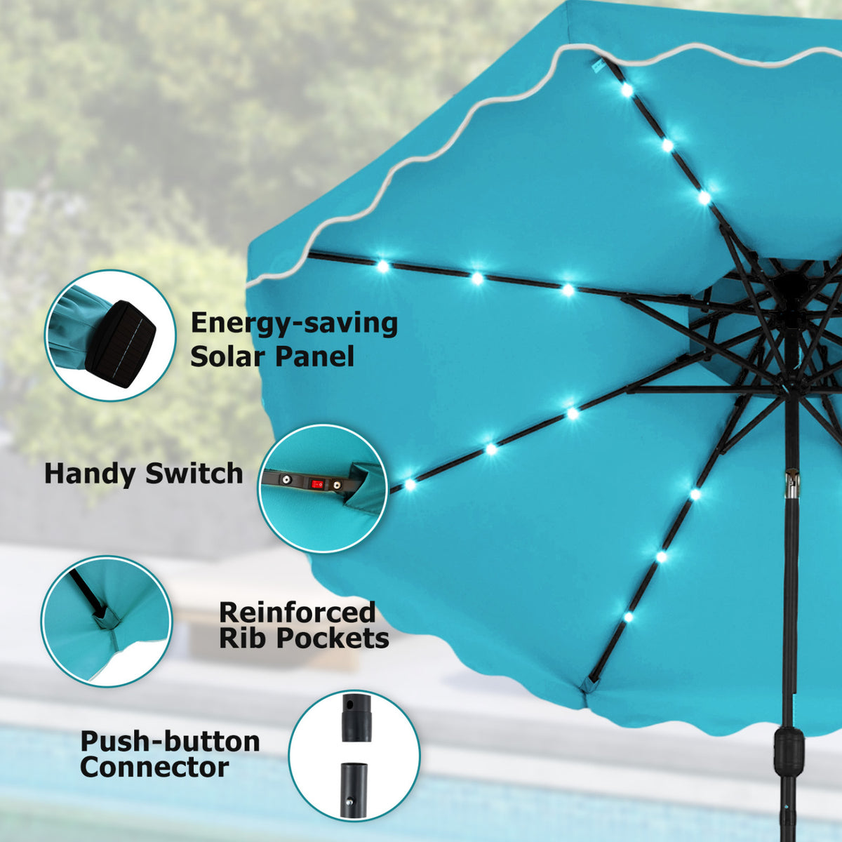 10 FT Solar LED Patio Umbrella for Deck and Pool