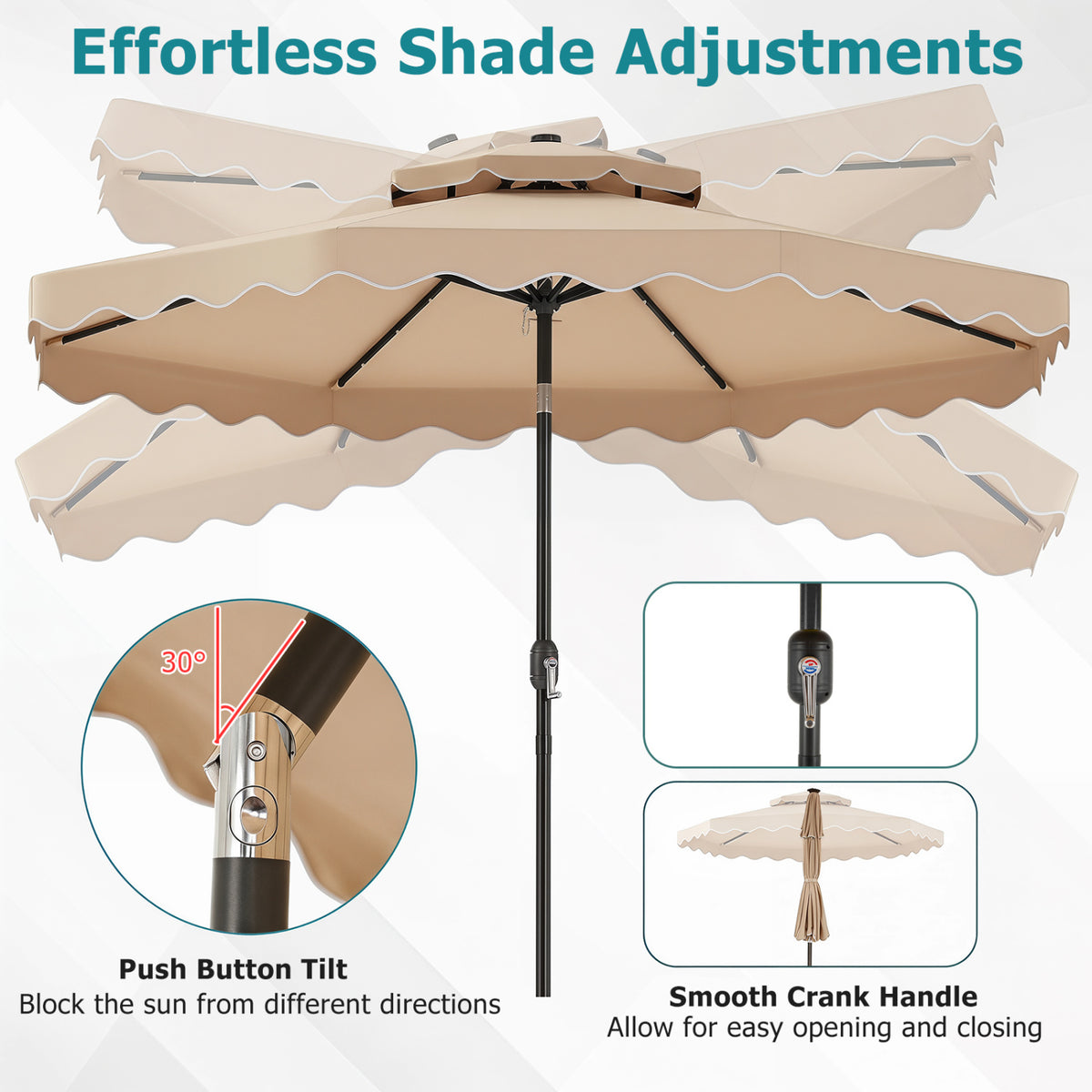 10 FT Solar LED Patio Umbrella for Deck and Pool