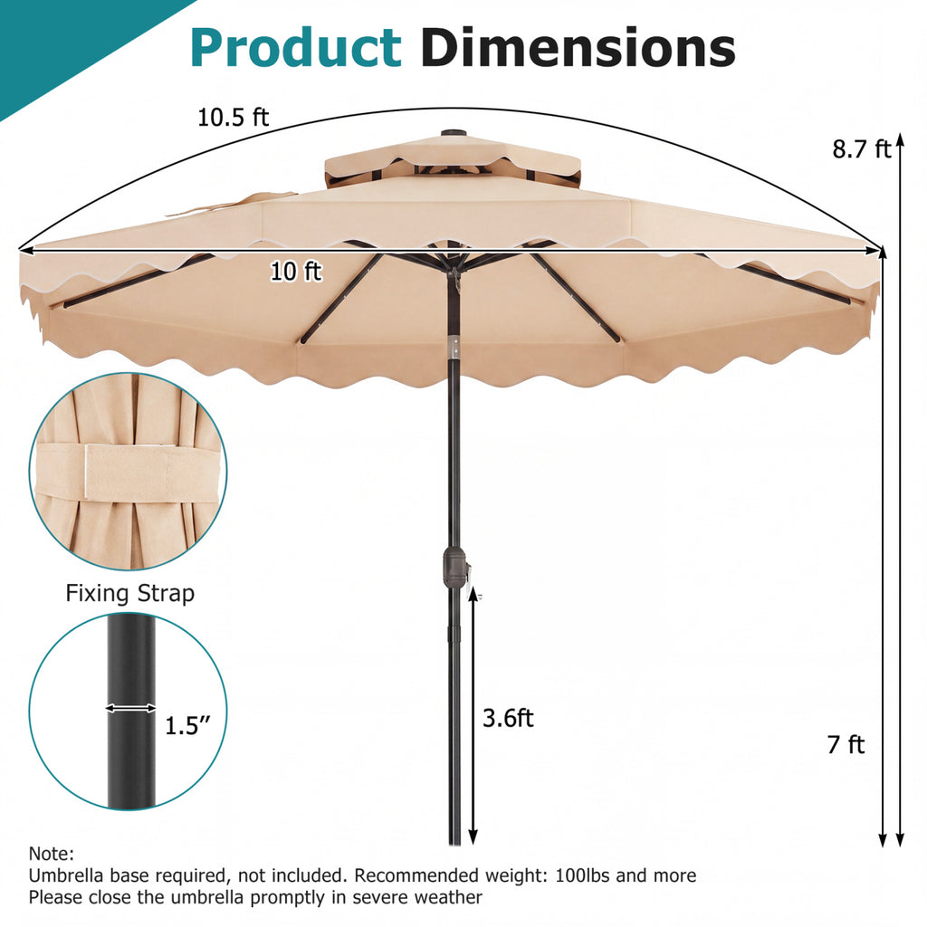 10 FT Solar LED Patio Umbrella for Deck and Pool