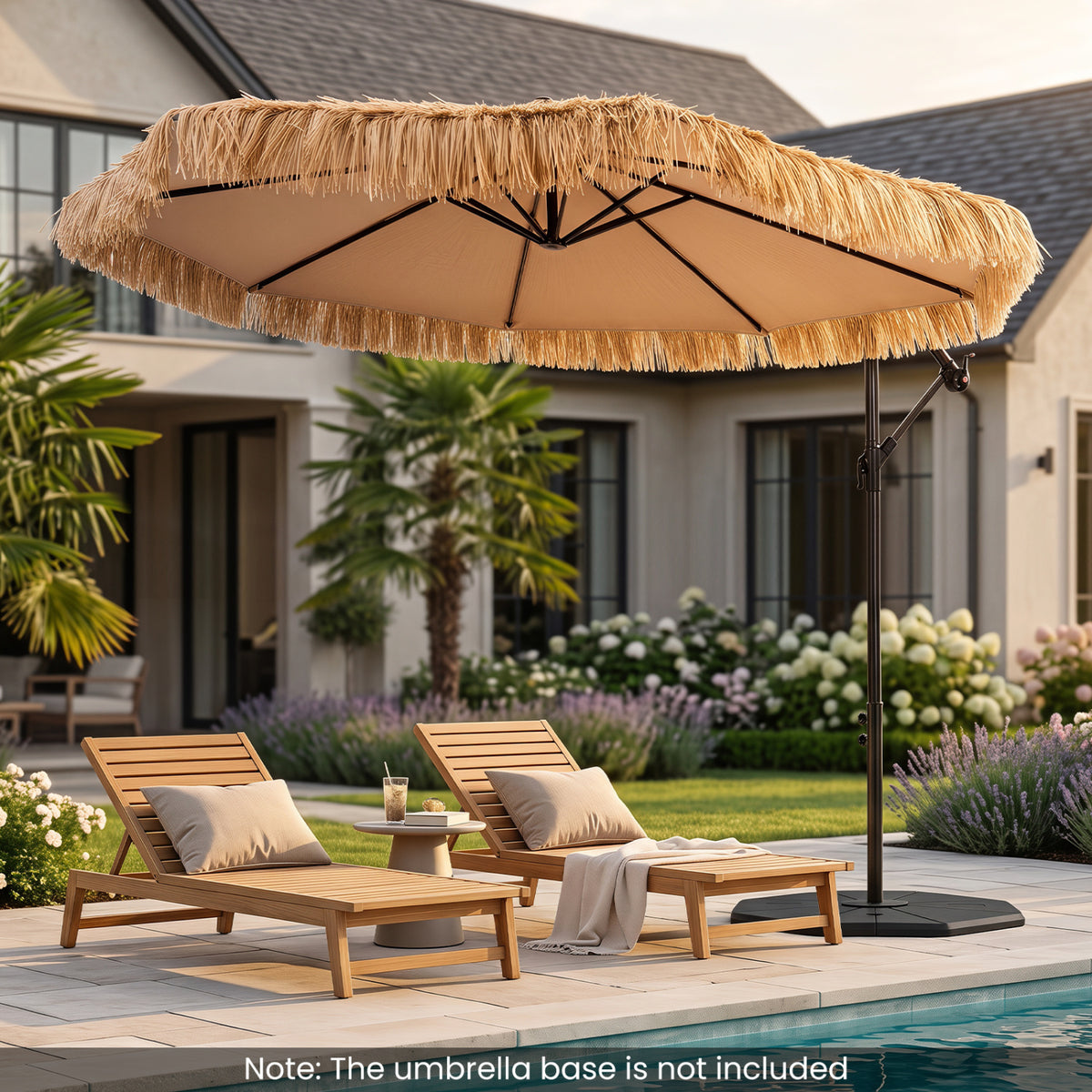 10 FT Thatched Cantilever Umbrella Patio Offset Hanging with Cross