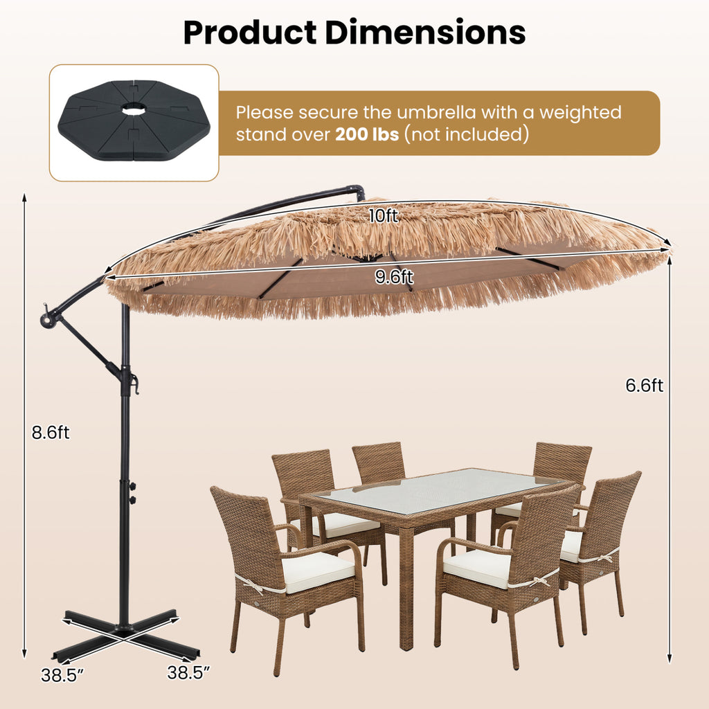 10 FT Thatched Cantilever Umbrella Patio Offset Hanging with Cross