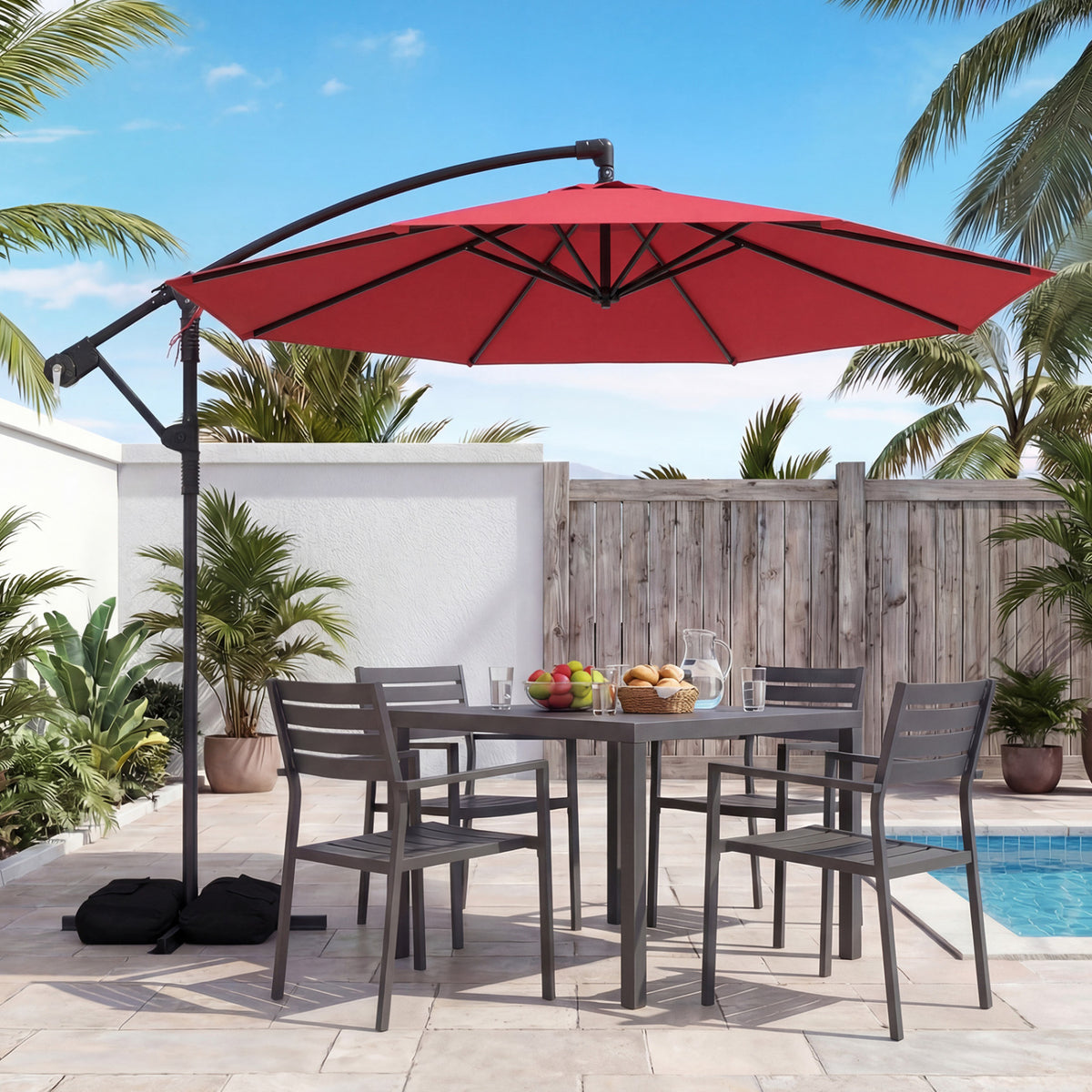10x8.5 Ft Cantilever Patio Umbrella with Base - Red