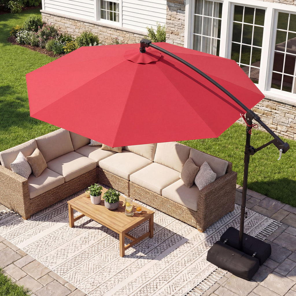 10x8.5 Ft Cantilever Patio Umbrella with Base - Red