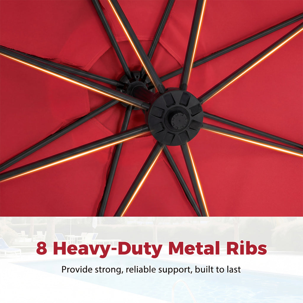 10x8.5 Ft Cantilever Patio Umbrella with Base - Red