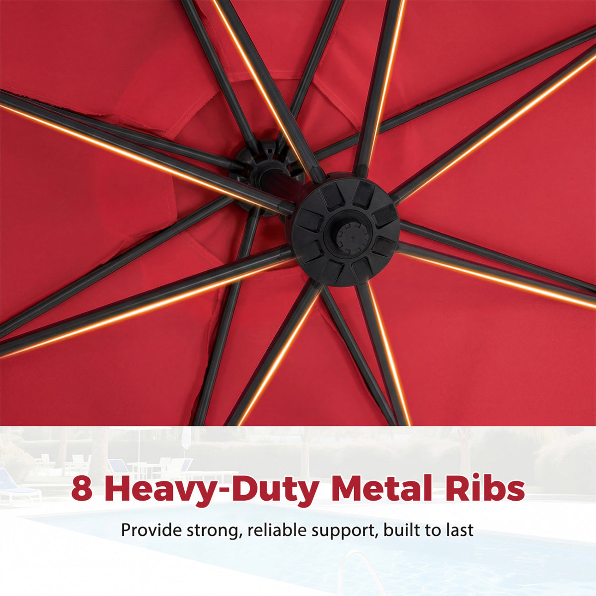 10x8.5 Ft Cantilever Patio Umbrella with Base - Red
