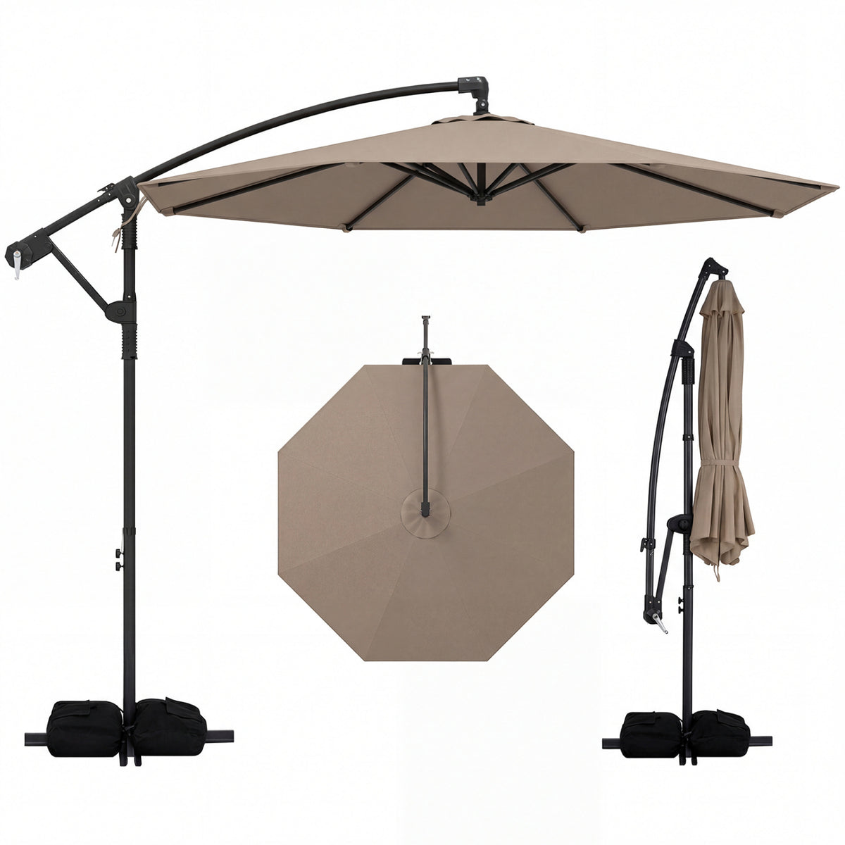 10 Feet Offset Hanging Umbrella with Base Patio Cantilever Tilt
