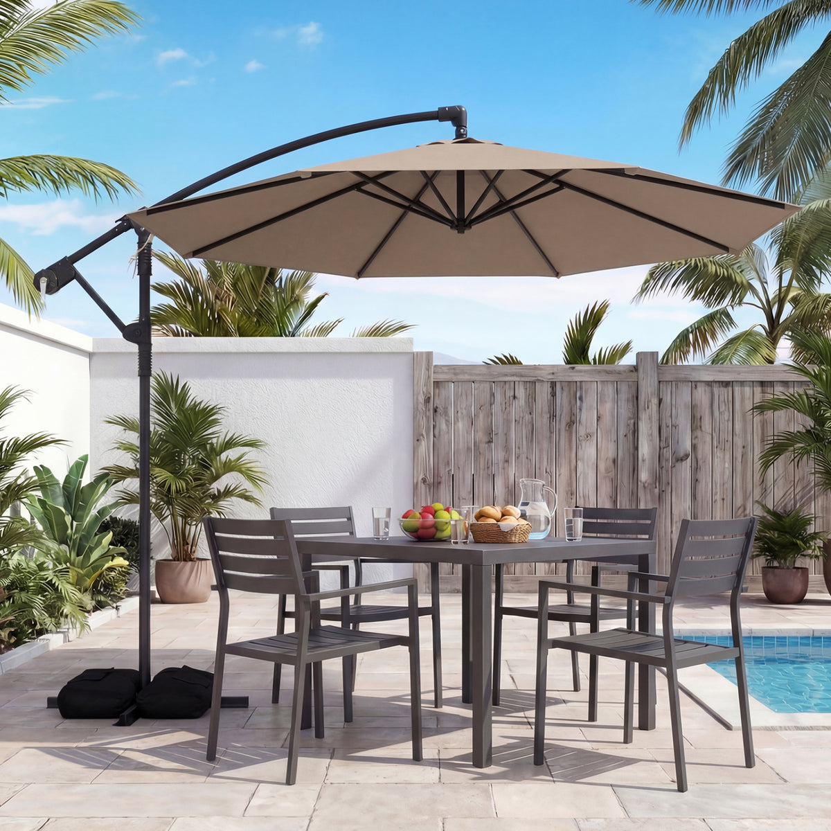 10 Feet Offset Hanging Umbrella with Base Patio Cantilever Tilt