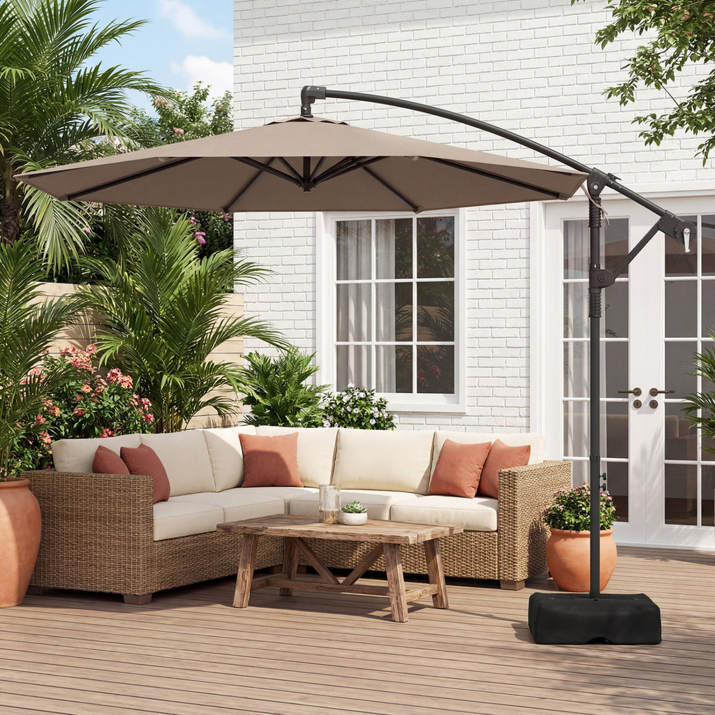 10 Feet Offset Hanging Umbrella with Base Patio Cantilever Tilt