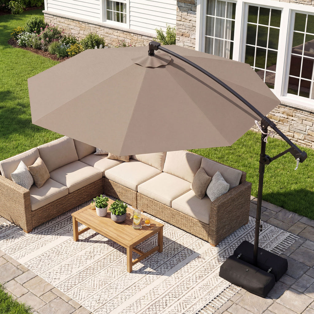 10 Feet Offset Hanging Umbrella with Base Patio Cantilever Tilt