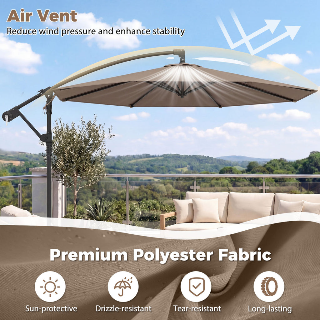 10 Feet Offset Hanging Umbrella with Base Patio Cantilever Tilt
