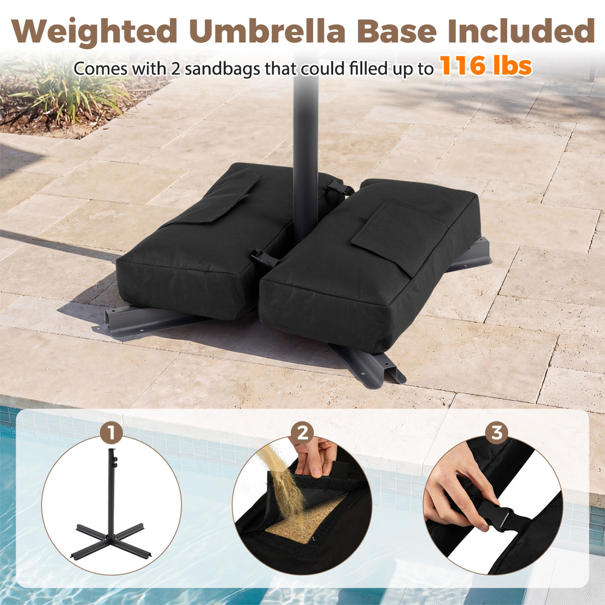 10 Feet Offset Hanging Umbrella with Base Patio Cantilever Tilt