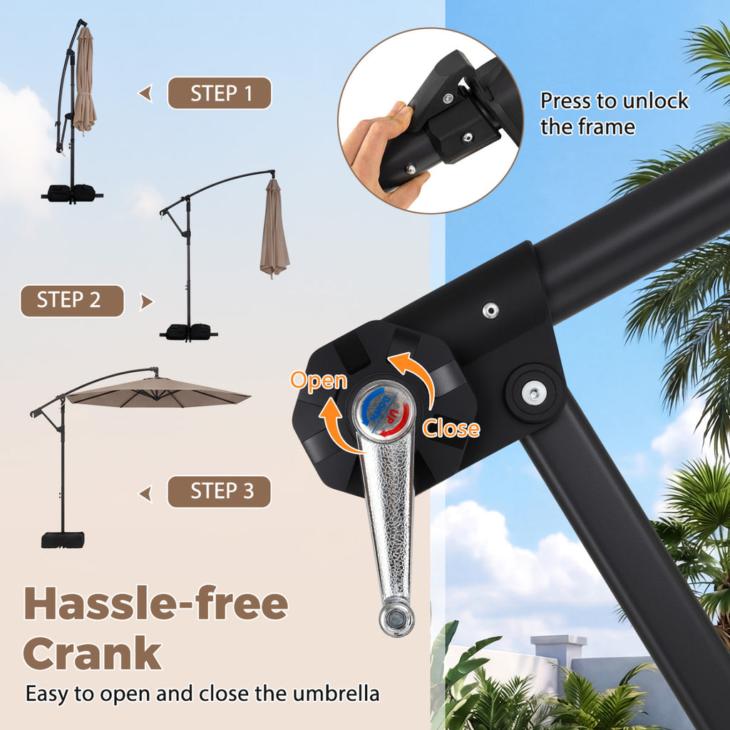 10 Feet Offset Hanging Umbrella with Base Patio Cantilever Tilt