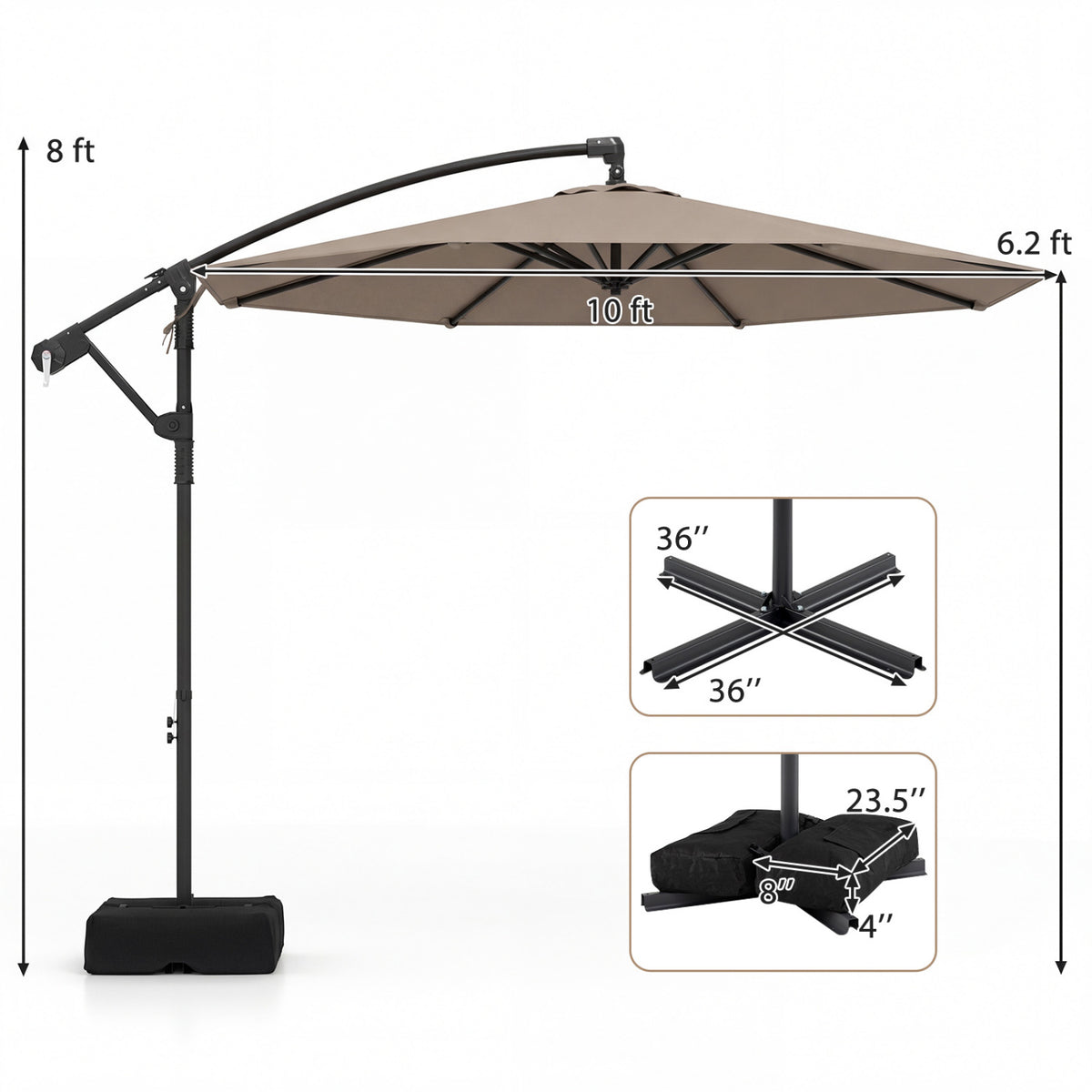 10 Feet Offset Hanging Umbrella with Base Patio Cantilever Tilt
