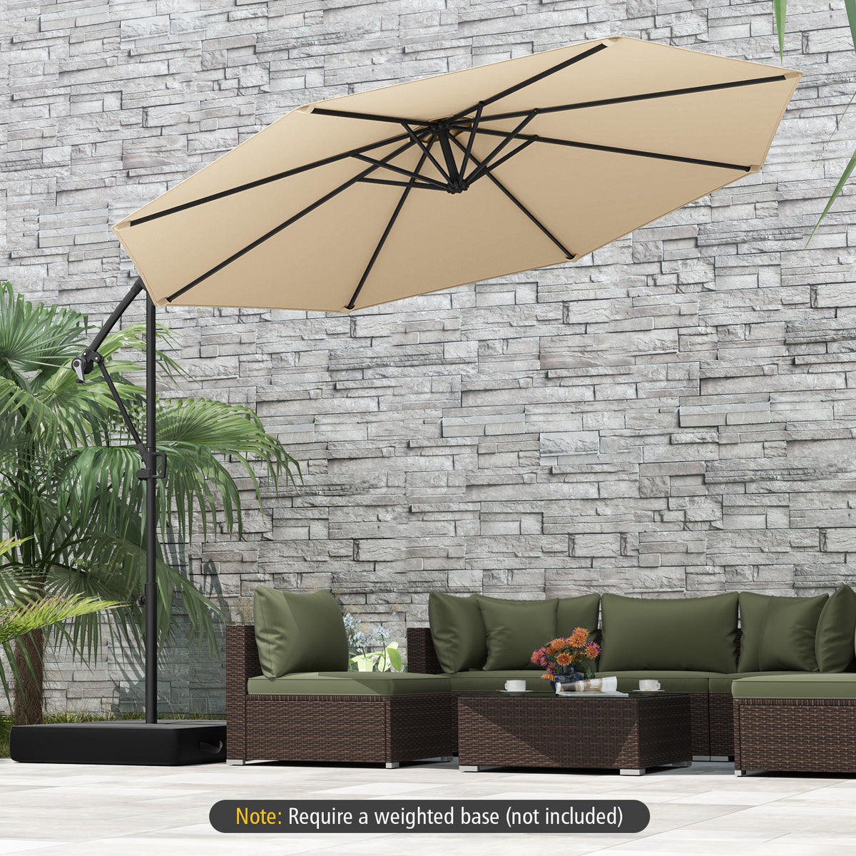 10x8 Cantilever Patio Umbrella with 360° Rotation - Beige