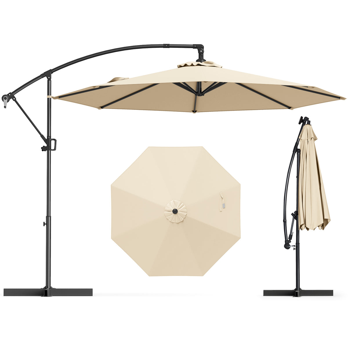 10x8 Cantilever Patio Umbrella with 360° Rotation - Beige