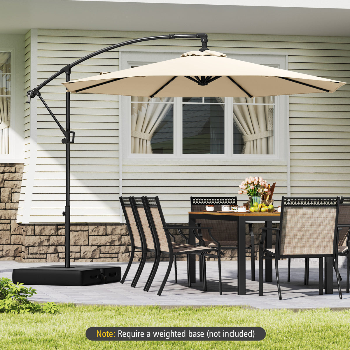 10x8 Cantilever Patio Umbrella with 360° Rotation - Beige