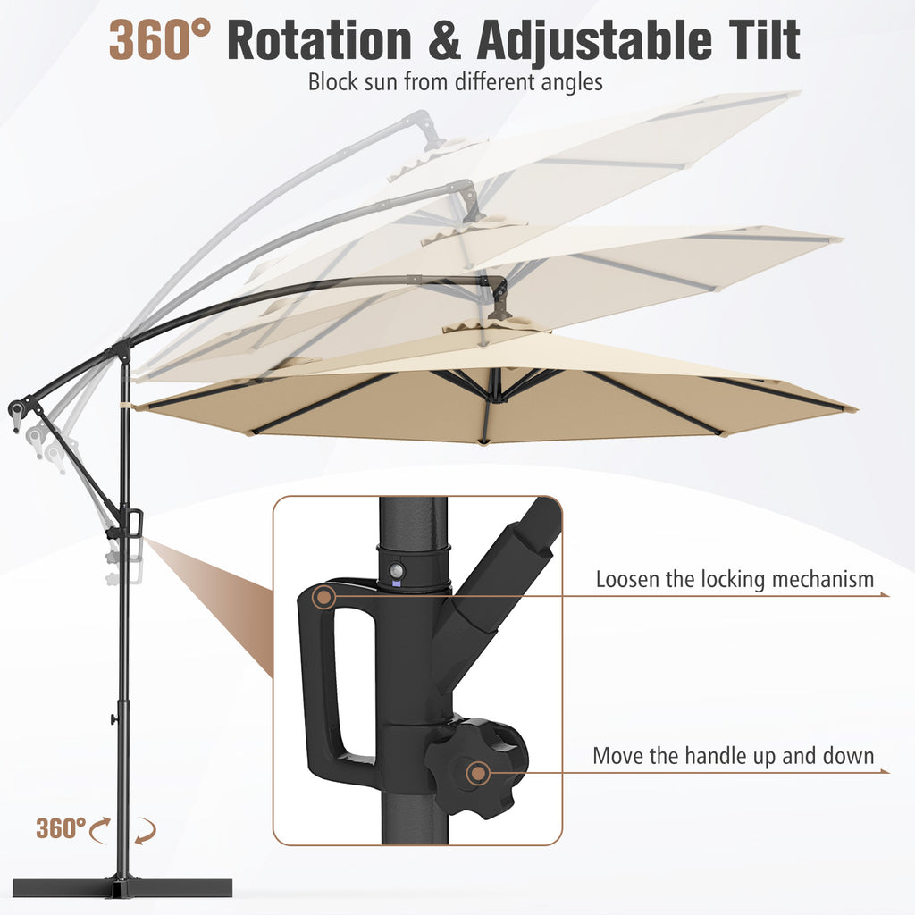 10x8 Cantilever Patio Umbrella with 360° Rotation - Beige