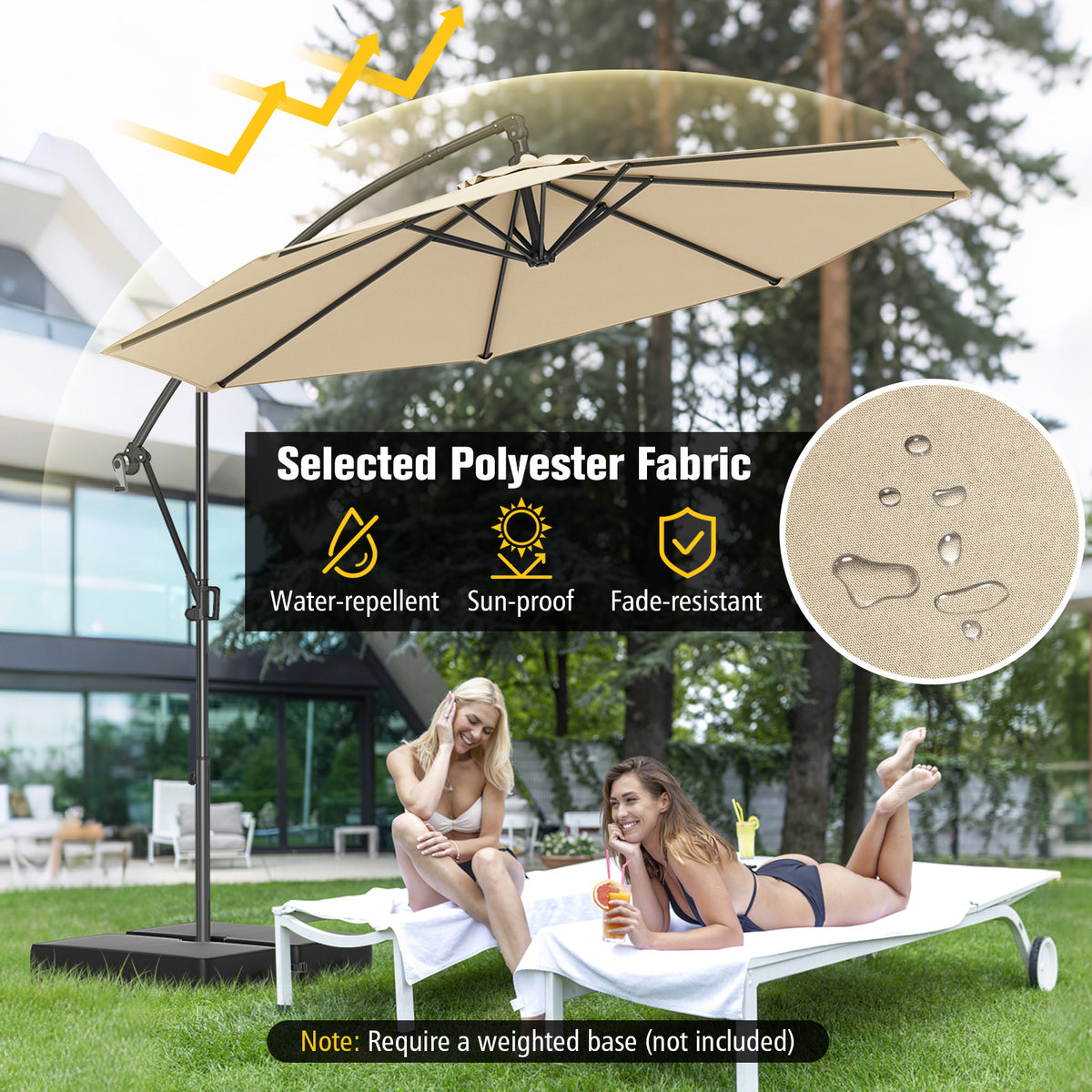 10x8 Cantilever Patio Umbrella with 360° Rotation - Beige
