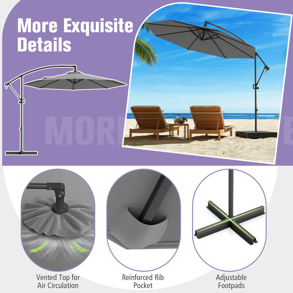 10x8 Cantilever Umbrella with 360° Rotation - Gray
