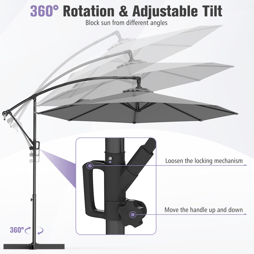 10x8 Cantilever Umbrella with 360° Rotation - Gray