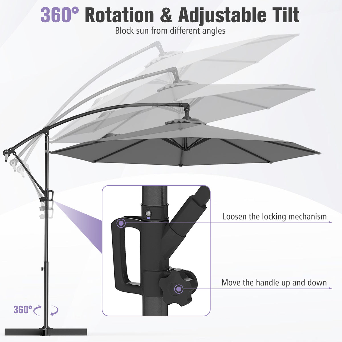 10x8 Cantilever Umbrella with 360° Rotation - Gray