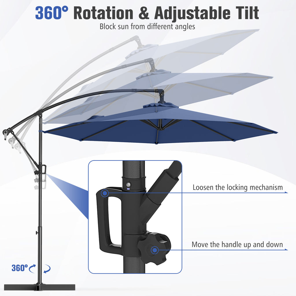 10 Feet Offset Hanging Umbrella Patio Cantilever with Infinite Tilt