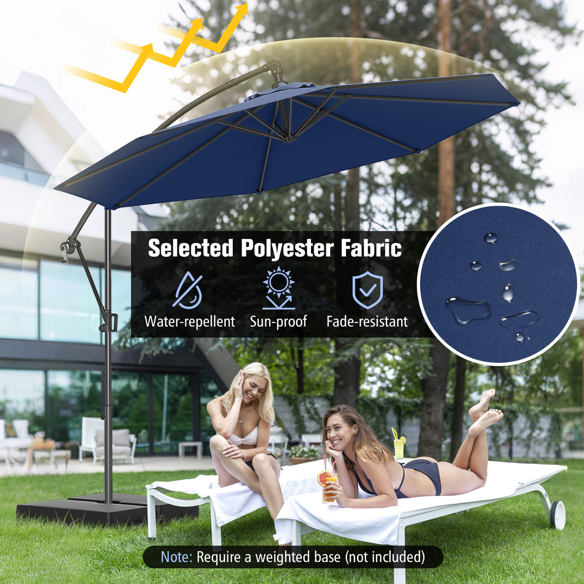 10 Feet Offset Hanging Umbrella Patio Cantilever with Infinite Tilt