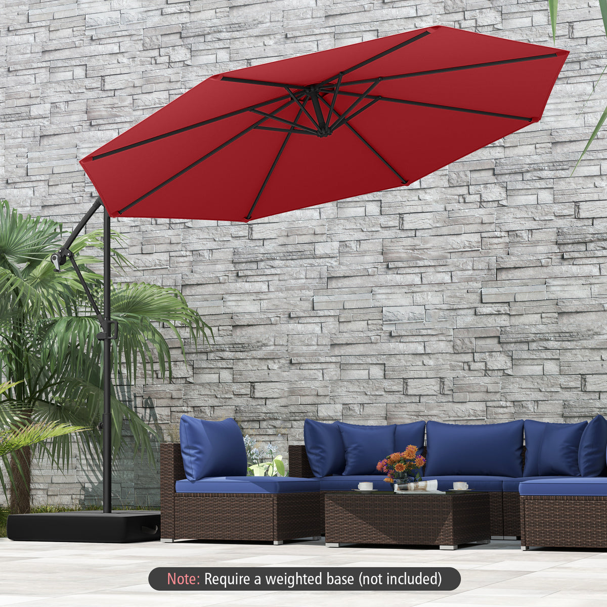 10 x 8 Feet Cantilever Umbrella with 360° Rotation - Wine