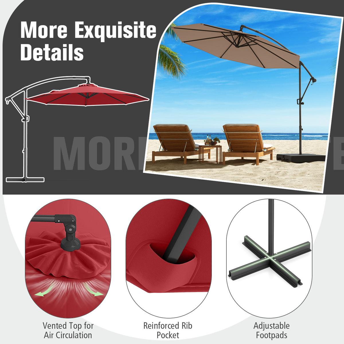 10 x 8 Feet Cantilever Umbrella with 360° Rotation - Wine