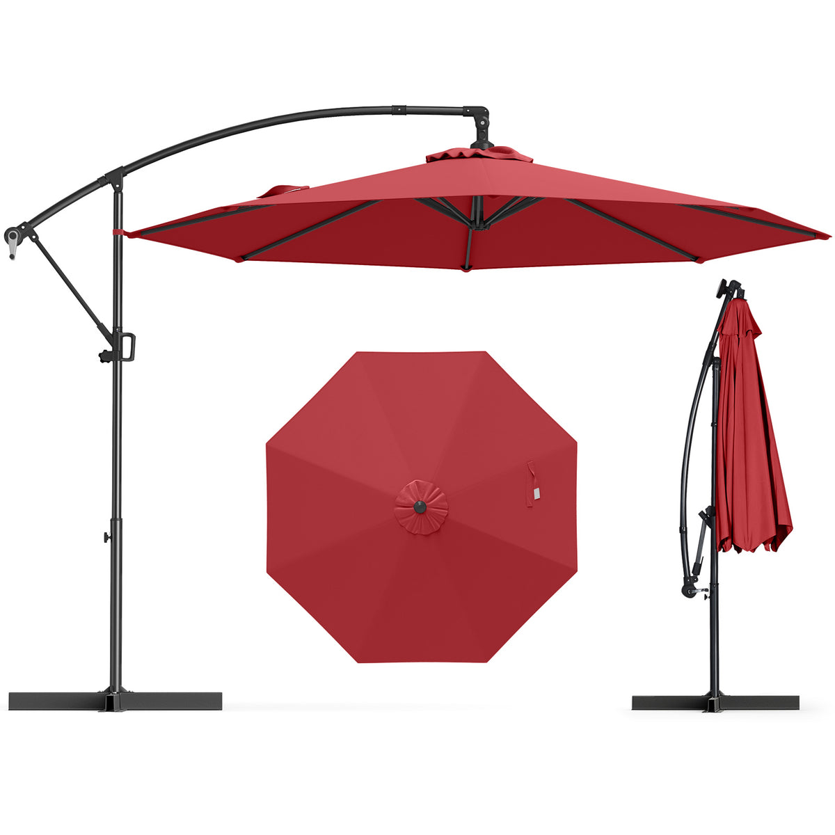 10 x 8 Feet Cantilever Umbrella with 360° Rotation - Wine
