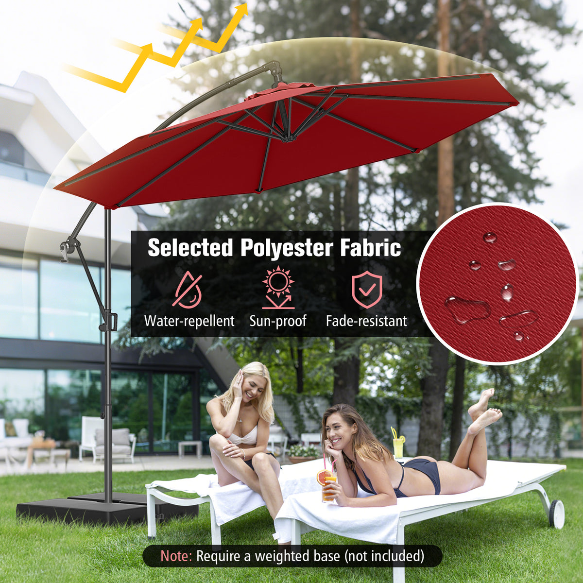 10 x 8 Feet Cantilever Umbrella with 360° Rotation - Wine