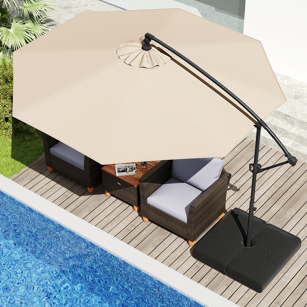 10 Feet Offset Hanging Umbrella with Base Patio Cantilever Tilt