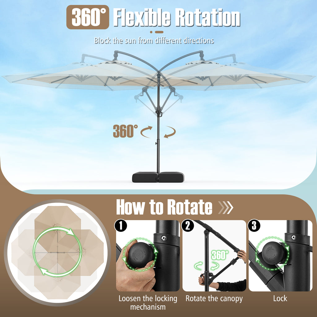 10 Feet Offset Hanging Umbrella with Base Patio Cantilever Tilt