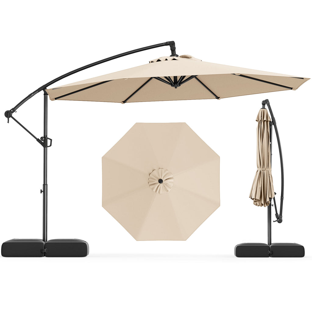 10 Feet Offset Hanging Umbrella with Base Patio Cantilever Tilt