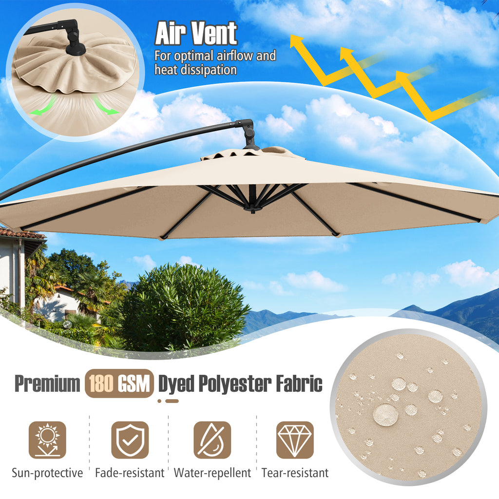 10 Feet Offset Hanging Umbrella with Base Patio Cantilever Tilt