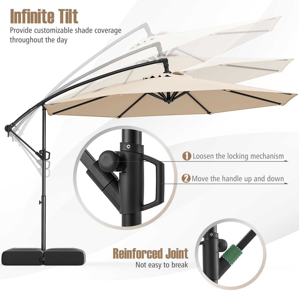 10 Feet Offset Hanging Umbrella with Base Patio Cantilever Tilt