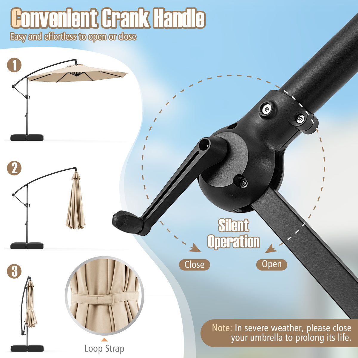 10 Feet Offset Hanging Umbrella with Base Patio Cantilever Tilt