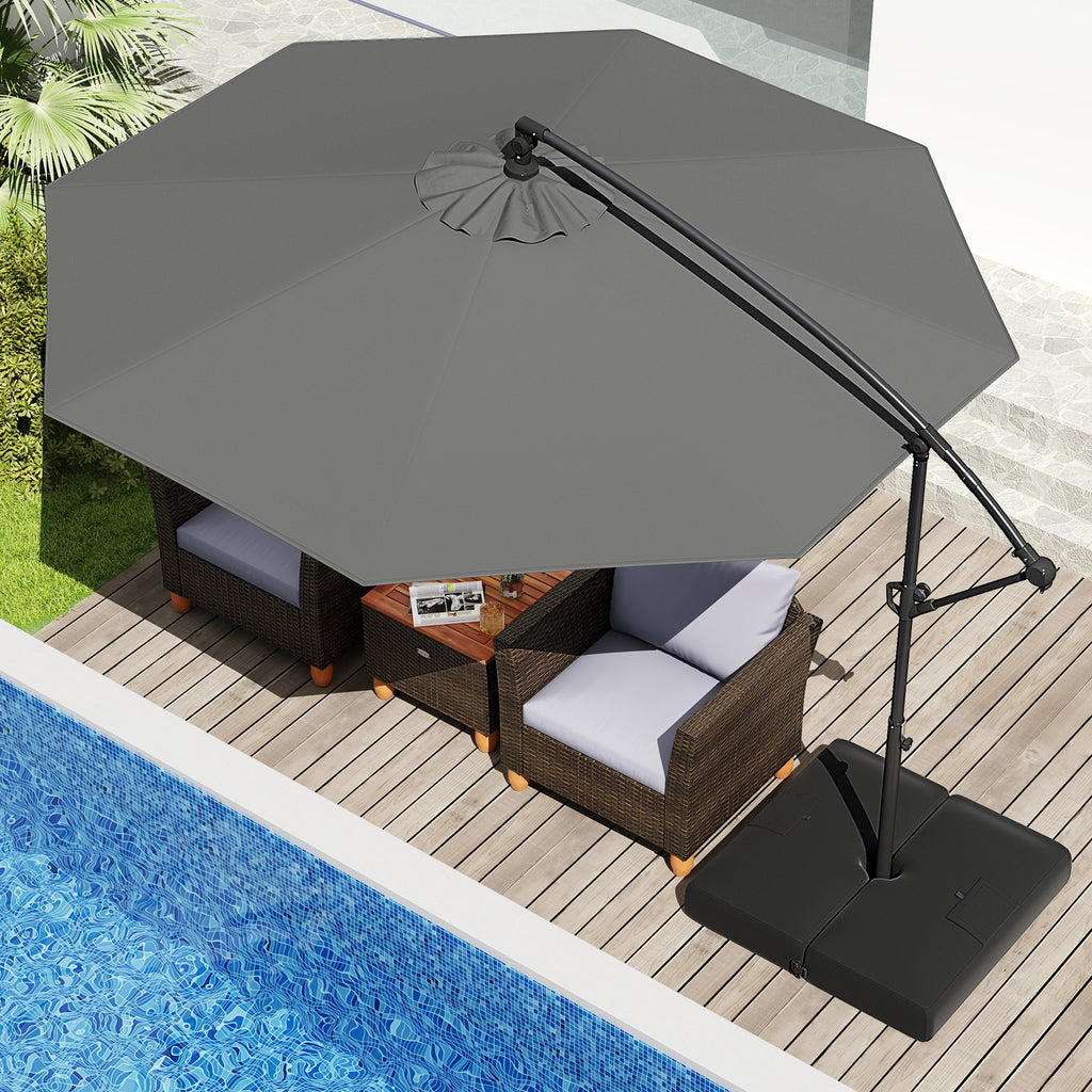 10 x 8.5 Feet Cantilever Umbrella with Base - Gray