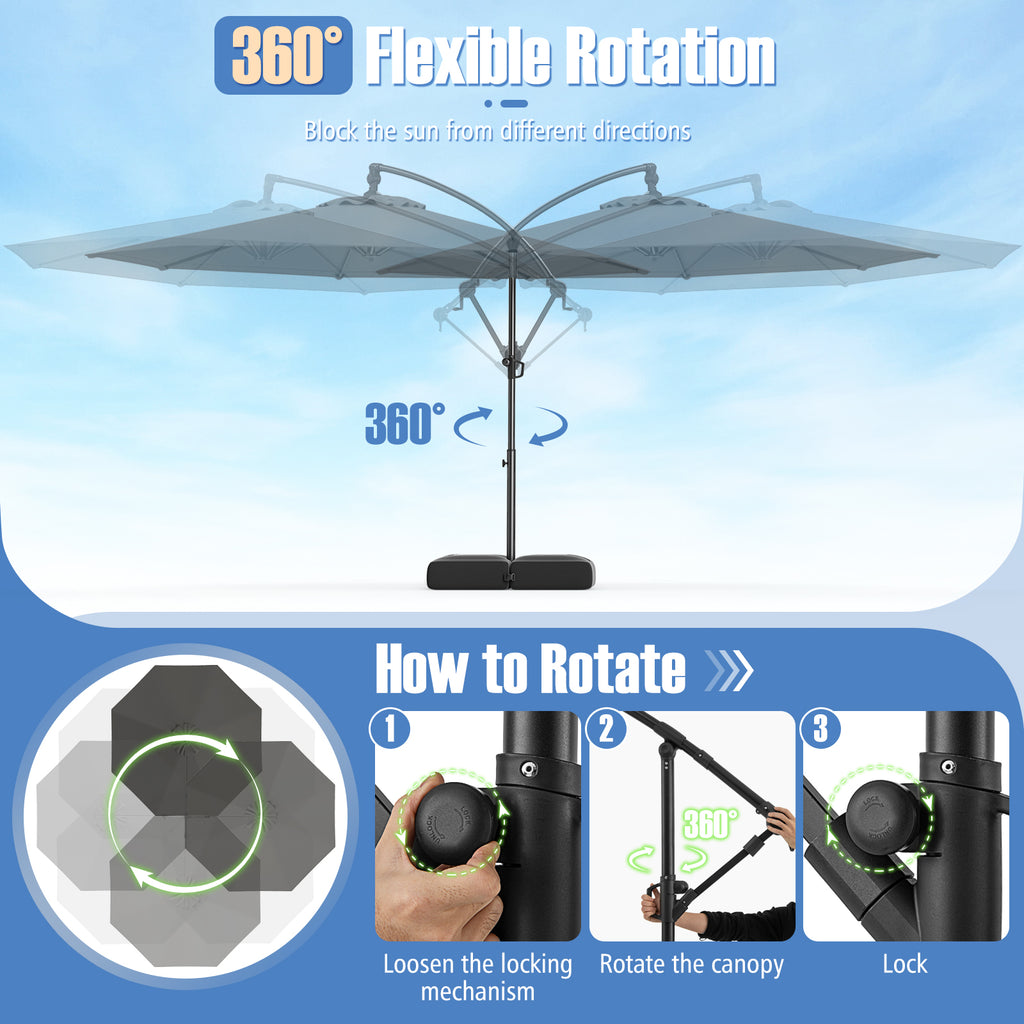 10 x 8.5 Feet Cantilever Umbrella with Base - Gray
