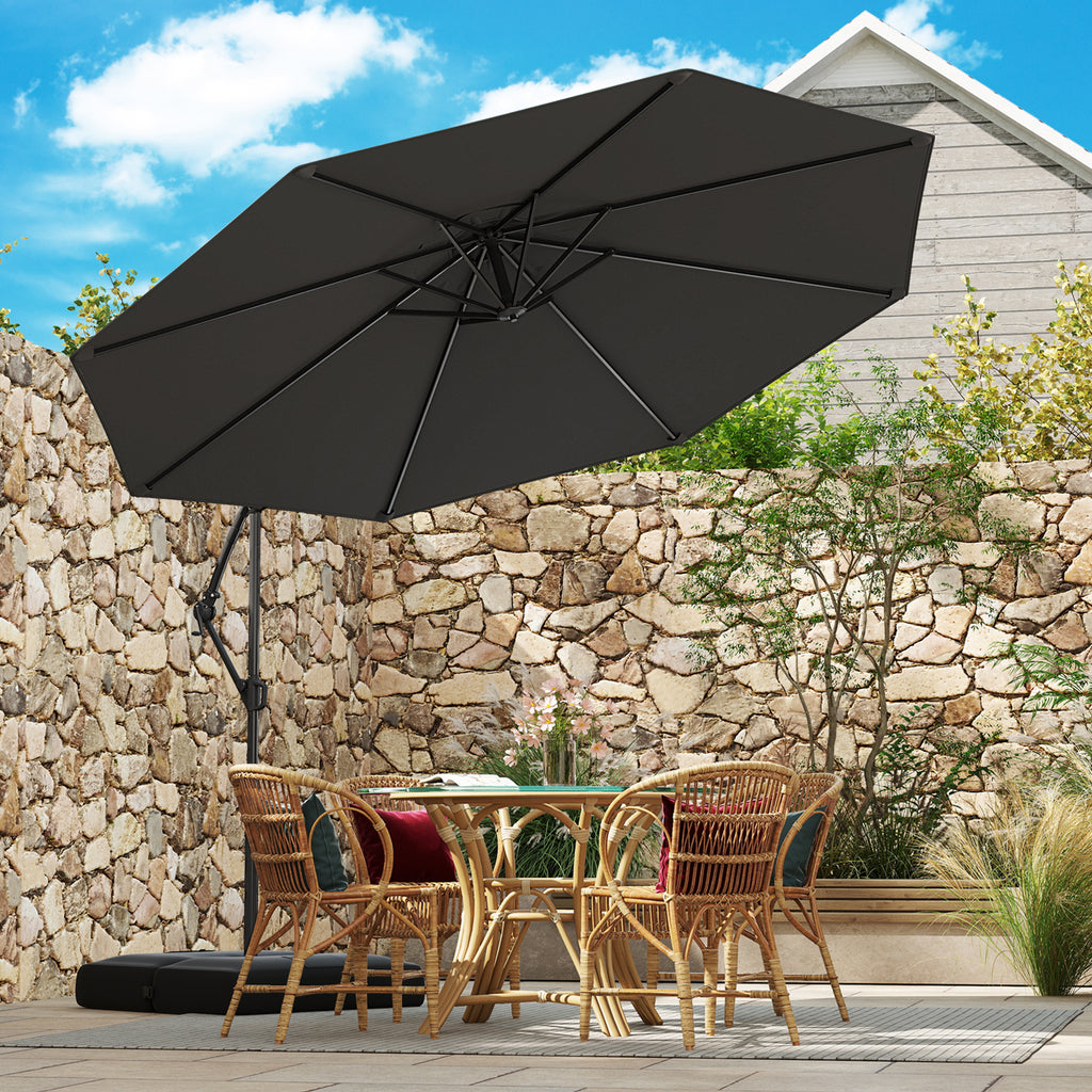 10 x 8.5 Feet Cantilever Umbrella with Base - Gray